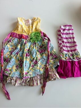 Giggle Moon 2 Piece Set Dress & Ruffle Leggings - Size 4